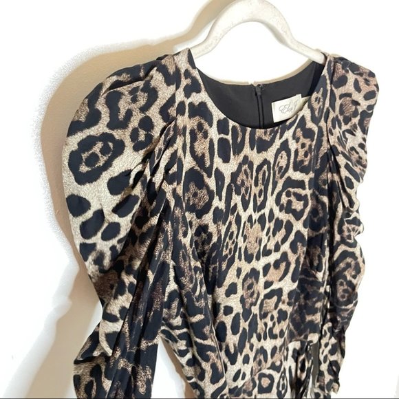 Eliza J Belted Long Sleeve Leopard Print Midi Dress - Picture 3 of 8